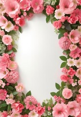 Frame with copy space decorated by the flower composition, top view.