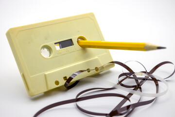 Old cassette tape collection. Old compact cassette