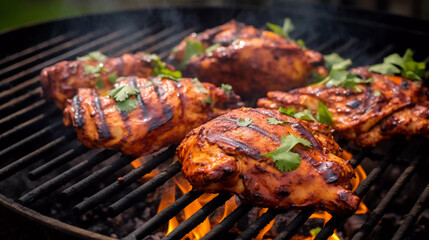 hot and spicy grilled chicken open fire
