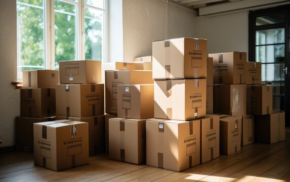 Boxes in new apartment. Generative AI