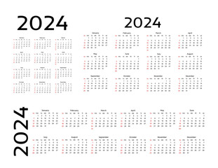 Calendar for 2024 isolated on a white background