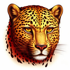 Leopard head portrait realistic colorful yellow orange red