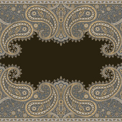 A brown and beige paisley pattern with a black background