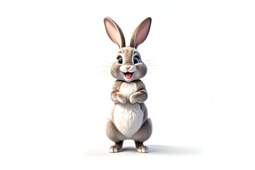 3D character style happy smiling bunny standing on an isolated empty white background - Generative AI