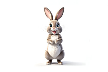 Obraz premium 3D character style happy smiling bunny standing on an isolated empty white background - Generative AI