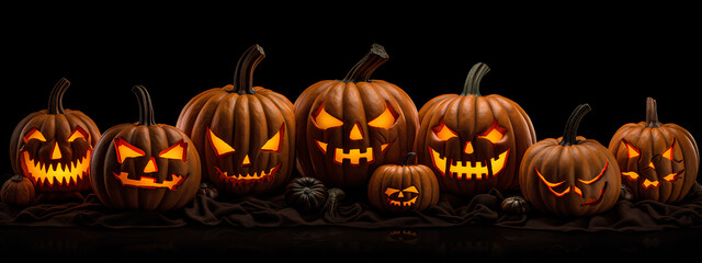 halloween envy pumpkins on black background - obrazy, fototapety, plakaty