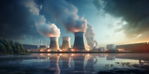 Nuclear Power Plants Emitting Smoke, Highlighting the Industrial Aspects of Energy Generation and the Environmental Concerns Surrounding Nuclear Energy Production