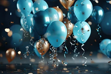 Rolgordijnen Golden and blue baloons © neirfy