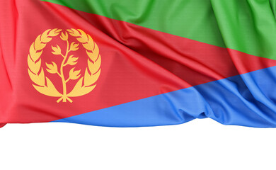 Flag of Eritrea isolated on white background with copy space below. 3D rendering