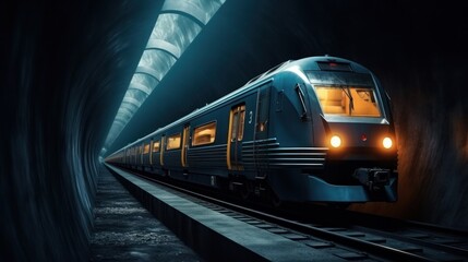 Passenger train crossing tunnel