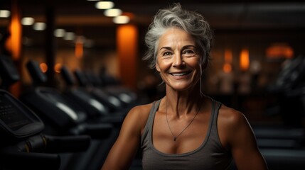 Fototapeta premium A beautiful senior woman is smiling in gym
