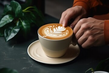 A barista pouring latte into a cup