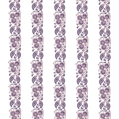 A vibrant purple and white striped wallpaper with a beautiful floral pattern, repeated seamless border