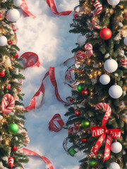 View of beautifully decorated Christmas tree. Generative AI. free Stock Photo