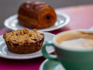 Terrace Delight: Sunlit Morning with Blueberry Tart and Coffee