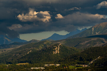 Beautiful view with mountains in the background. View of the Tatra.  Zakopane. Poland.