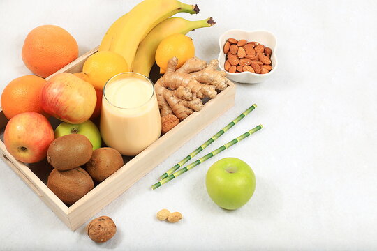 Healthy natural food for flu and colds. Select fresh fruits and vegetables with vitamin C and natural ingredients to boost your immune system during the fall. Organic virus protection,