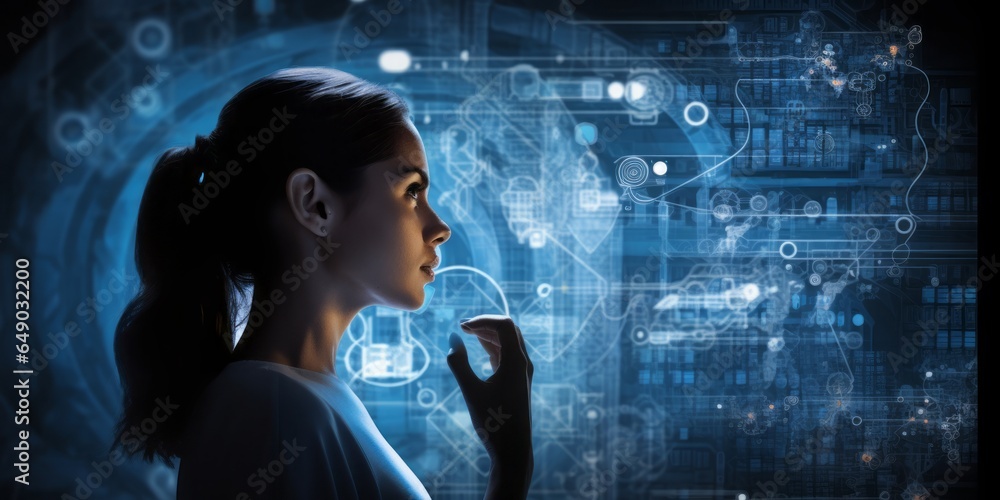 Poster Womans Silhouette Contemplating an Icon, Articulating Technological, Theoretical, and Technical Understanding in a Visual Communication Style