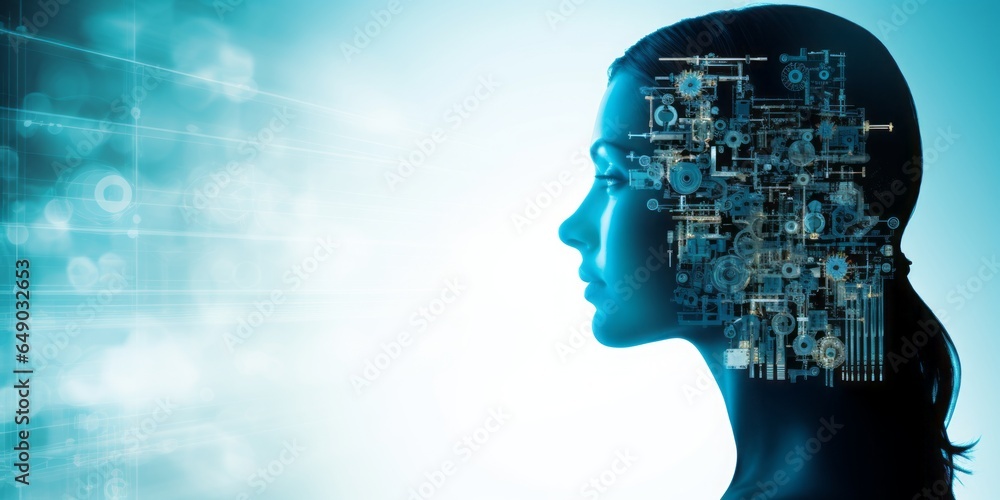 Poster Womans Silhouette Contemplating an Icon, Articulating Technological, Theoretical, and Technical Understanding in a Visual Communication Style