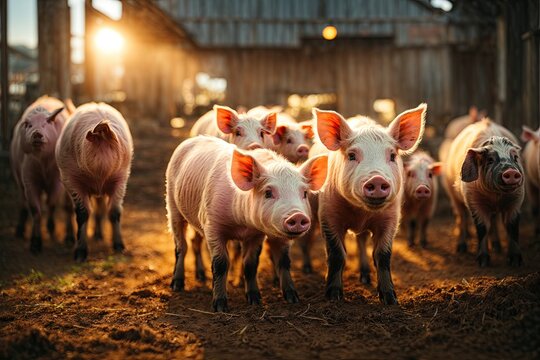 Ecological pigs and piglets at the domestic farm Pig. ai generative