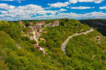 Overlooking the famous religious landmarks of the village of Rocamadour, France