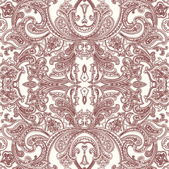 A red and white paisley pattern on a white background