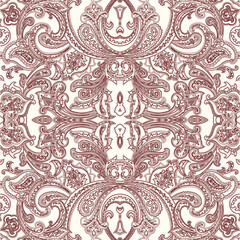 A red and white paisley pattern on a white background