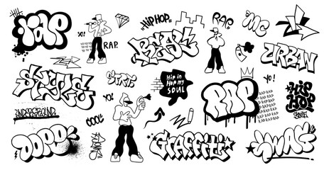 
 graffiti lettering tags rap music hip hop style doodles , isolated vector design element - obrazy, fototapety, plakaty