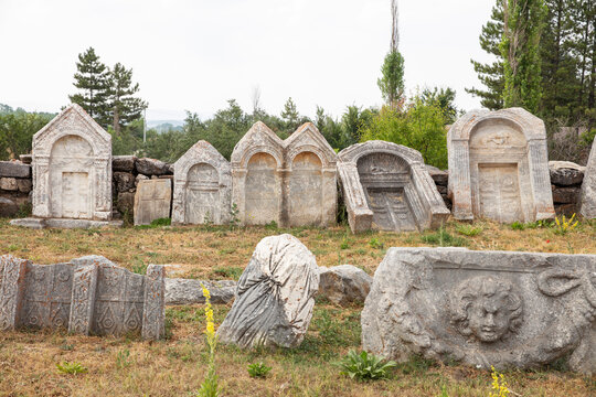 Aizonai antic city ruins with Zeus temple. Aizanoi ancient city in Cavdarhisar, Kutahya, Turkey.