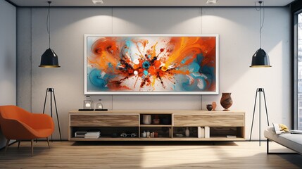 Wand mit Bild und Sideboard: Streaming-Hintergrund-Bild