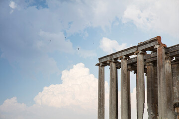 Aizonai antic city ruins with Zeus temple. Aizanoi ancient city in Cavdarhisar, Kutahya, Turkey.