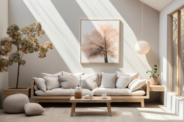Livingroom of bright minimalist modern interior design huge bright apartment