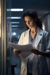 Enfermera leyendo historial de paciente - obrazy, fototapety, plakaty
