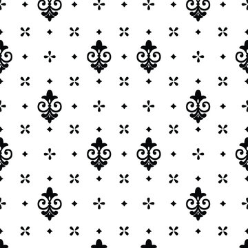 A black and white pattern with fleurons