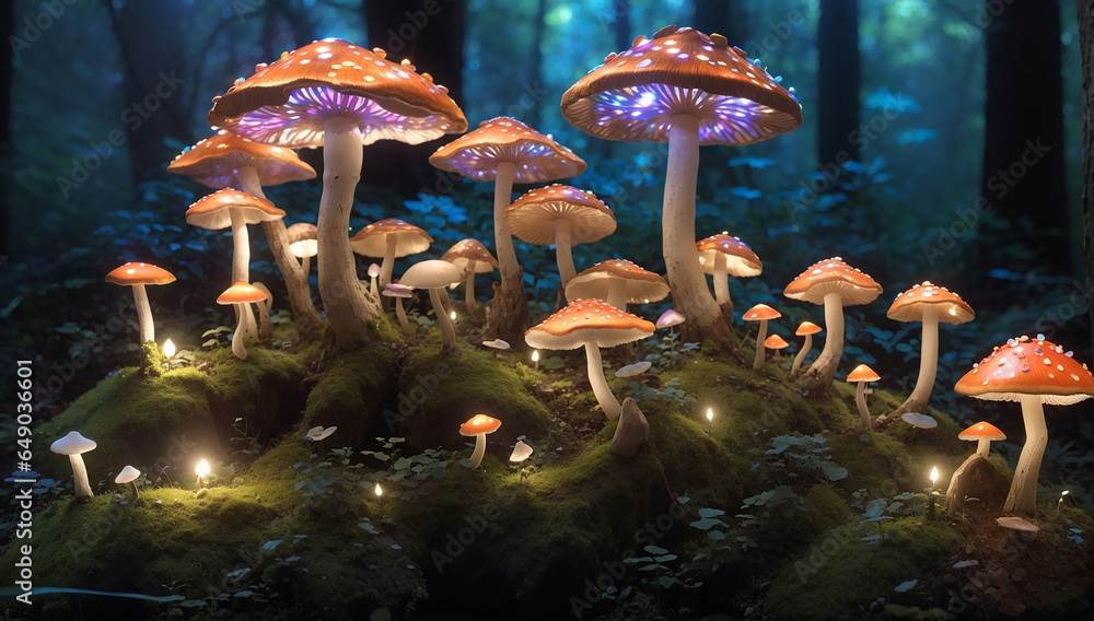 Poster an enchanting forest brought to life by the soft, ethereal glow of luminescent mushrooms - ai genera