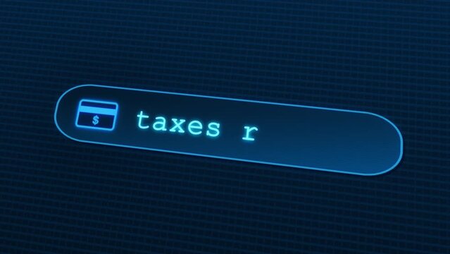 Search words taxes refund on computer screen 3D animated, looking information in internet, research analysis for best taxation strategy