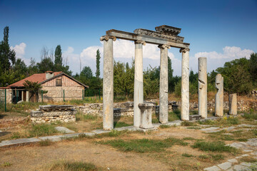 Aizonai antic city ruins with Zeus temple. Aizanoi ancient city in Cavdarhisar, Kutahya, Turkey.