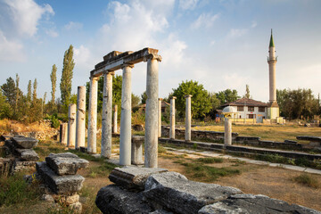 Aizonai antic city ruins with Zeus temple. Aizanoi ancient city in Cavdarhisar, Kutahya, Turkey.