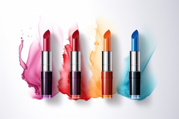 Different colors lipstick set on white background. AI generated