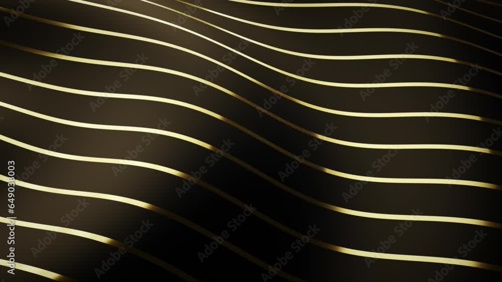 Poster wavy surface abstract background with golden lines motion. shiny silk texture with smooth flow. luxu