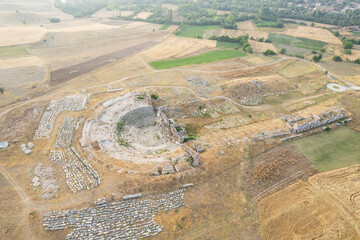 Aizonai antic city ruins with Zeus temple. Aizanoi ancient city in Cavdarhisar, Kutahya, Turkey.