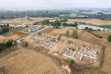 Fototapeta premium Aizonai antic city ruins with Zeus temple. Aizanoi ancient city in Cavdarhisar, Kutahya, Turkey.