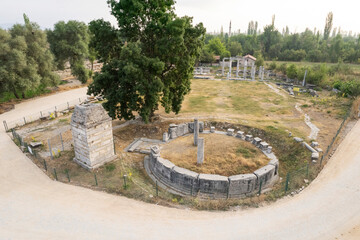 Aizonai antic city ruins with Zeus temple. Aizanoi ancient city in Cavdarhisar, Kutahya, Turkey.