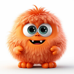 Close-Up Portrait of Happy and Cute Fuzzy 3D Little Monster in Vibrant Orange - Ideal for Kids and Digital Art. Generative AI.
