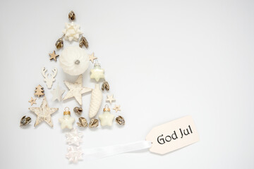 Christmas Tree Out Of Christmas Decoration With Label With Text God Jul