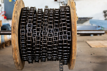 Metal chain roll at factory industrial concept