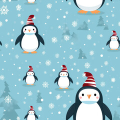 Fototapeta premium Christmas Penguin theme background seamless