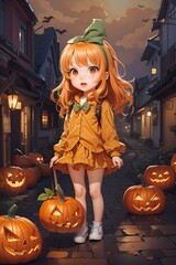 Petite fille d&eacute;guis&eacute;e en sorci&egrave;re pour Halloween