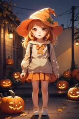 Petite fille d&eacute;guis&eacute;e en sorci&egrave;re pour Halloween