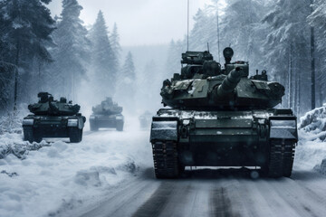 Icy Road Warriors: Tanks on Wintry Path